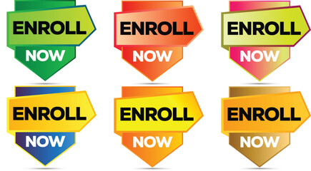 Enroll Now Buttons and Banners Vector Set