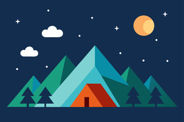  ight camping scene under starlit mountain sky