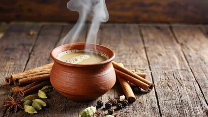 a steaming cup of masala chai indian tea video - Powered by Adobe