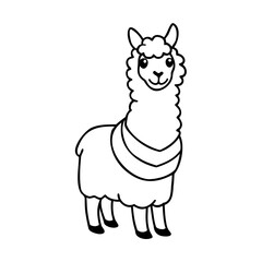 Handdrawn Llama Outline Standing on with Details animal alpaca