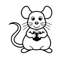 Handdrawn mouse holding a cube smiling with whiskers large ears on animal rodent