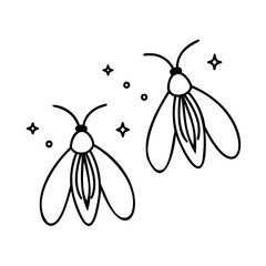 Handdrawn two stylized fireflies with stars circles on firefly insect