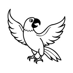 Handdrawn a parrot with open wings on a bird outline