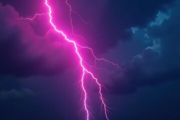 Bright pink neon lightning bolts streak across a dark, cloudy sky , background, power