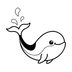 Handdrawn Cartoon Whale with Water Splash Isolated on animal ocean