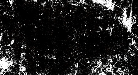 Distressed black and white grunge texture with scattered splatter and rough edges.