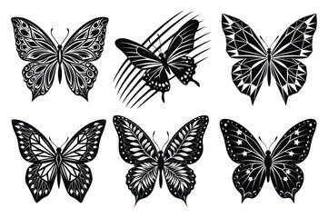 Butterfly Tattoo Style Vector with Tribal Curved Wing Flames.