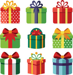 Christmas gift box Icons vector bundle Set  silhouette bundle set vector A collection of 9 black gift box silhouettes in including jumping, standing, sitting, and digital use with white background 
