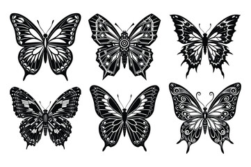 Butterfly Tattoo Style Vector with Tribal Curved Wing Flames.