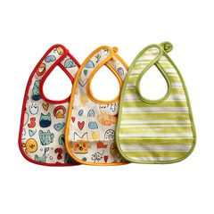 Three baby bibs with different patterns and colors