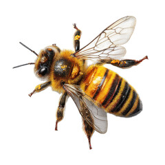 Bee with its wings spread out, flying in the air