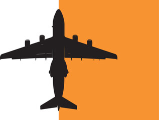 Black silhouette of a large aircraft on orange and white background
