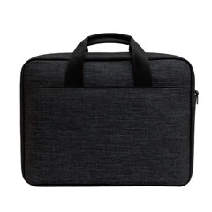 Black leather briefcase with a black strap