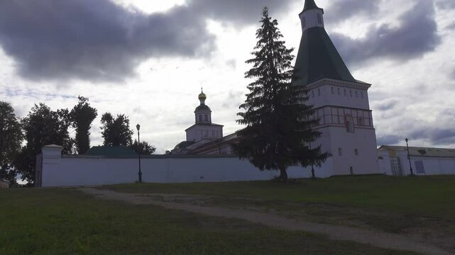 View of the Valdai Iversky Bogoroditsky svyatoozersky monastery. Sunny June day . Russia,Ancient Russian Iversky Monastery at Valdaysky National Park.