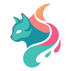 Watercolor Gradient Cat Head | Soft Dreamy Feline Vector Art