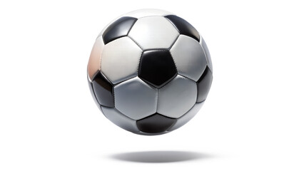 Naklejka premium A classic black and white soccer ball suspended in the air, casting a subtle shadow on a transparent background
