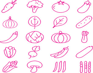 Thin Line Vegetable Vector Set - Broccoli, Potato, Onion & 12 More (EPS)