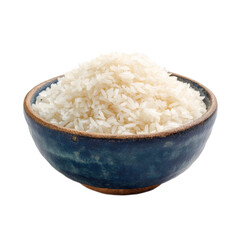 Bowl of white rice is sitting on a white background