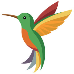 Vibrant Hummingbird Illustration:  Modern, Flat Design, Tropical Bird, Colorful Wings, Nature Theme, Logo Style, Vector Graphic.