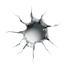 Hole in a wall with a silver object in the center