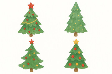 Watercolor Christmas Tree Vector Collection – Hand Drawn Decorative Trees on White Background