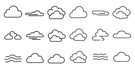 Series of clouds in various shapes and sizes. The clouds are white and are scattered throughout the image