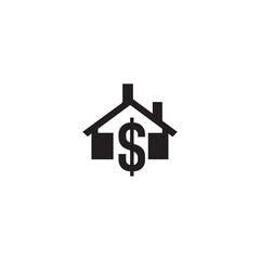 Black silhouette of a house with a dollar sign inside on white background