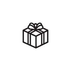 Obraz premium Gift box outline icon with ribbon and bow isolated on white background