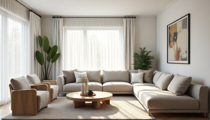 Modern Sofa Arrangement, Natural Light, Minimalist Style