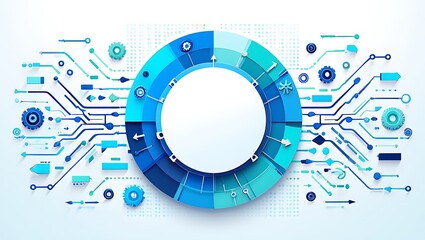Obraz premium Abstract Circular Technology Diagram with Circuit Board Elements, Modern Infographic Template Design with Blue and Teal Accents