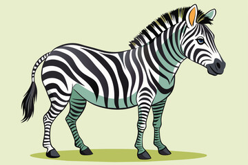 Obraz premium A vibrant, artistic depiction of a zebra standing gracefully on green grass, showcasing its iconic black and white stripes against a light background.