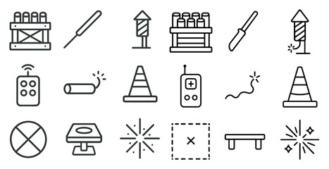 Fototapeta premium Set of icons for various objects, including a remote control, a firework, and a cone