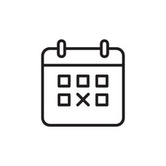 A simple, clean black and white line icon of a calendar page. One square on the calendar grid is marked with an 'X', indicating a specific date or event.