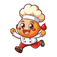 Cartoon chef character running, holding a red condiment