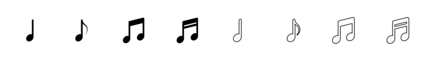 Music notes icon set with various symbols, musical notes vector illustration for audio, melody, rhythm, and sound design