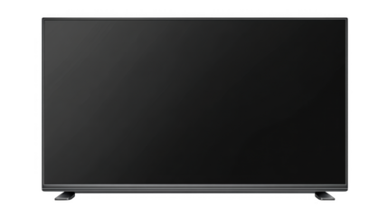 A modern flatscreen television with a wide black display, isolated on a transparent background