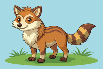 Fototapeta premium Adorable cartoon fox with a fluffy tail and big eyes, standing cheerfully on grass. Perfect for childrens illustrations, animations, and nature themed designs.