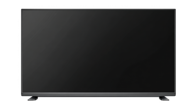 A modern flatscreen television with a wide black display, isolated on a transparent background