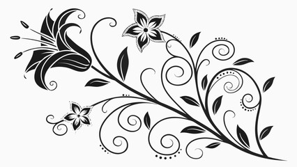 Obraz premium Floral design with a lily and star shaped flowers with swirling vines and leaves illustration art vreated with genrated ai