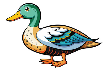 Obraz premium Vibrant and detailed cartoon illustration of a duck with colorful plumage, showcasing artistic creativity. Perfect for childrens stories, educational materials, or decorative purposes.