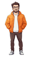 Fototapeta premium Young man wearing orange hoodie and glasses standing casually 