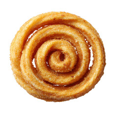 Fototapeta premium A goldenbrown churro pastry formed into a spiral shape, coated in cinnamon sugar, isolated on white isolated on transparent background