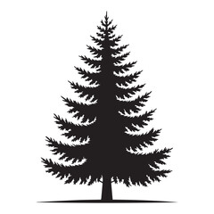 Obraz premium A detailed black silhouette of a mature evergreen conifer tree with full branches and a clear white background