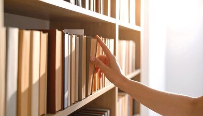 Person selecting book from bookshelf