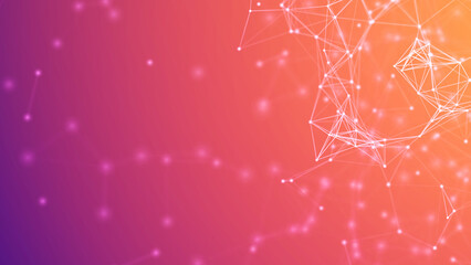 Red abstract polygonal space with connecting dots and lines. Dark background. Connection structure. 3d	