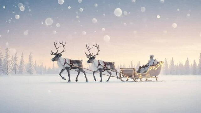 Reindeer sleigh ride winter landscape