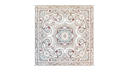 A full frame of a decorative ornamental pattern in an art nouveau style, ideal for book cover or textile design on transparent background.