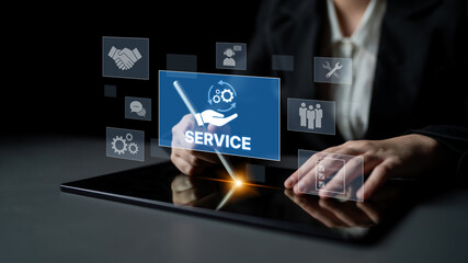 Customer service and support workflow with cooperation, communication, maintenance, and checklist...