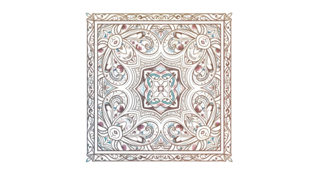 A full frame of a decorative ornamental pattern in an art nouveau style, ideal for book cover or textile design on transparent background.