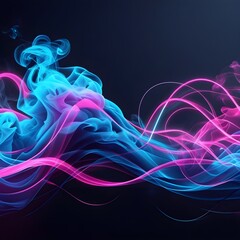 Electric blue and magenta smoke waves drifting on a black background, neon light effect, glowing abstract lines